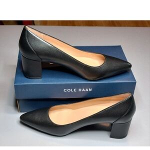 Cole Haan Carlotta Black Leather Pumps Pointed Toe Block Heel Preppy /Womens 8B